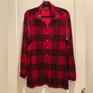 John Mark Red and Black Plaid Velvet Button-Up Shirt 1X